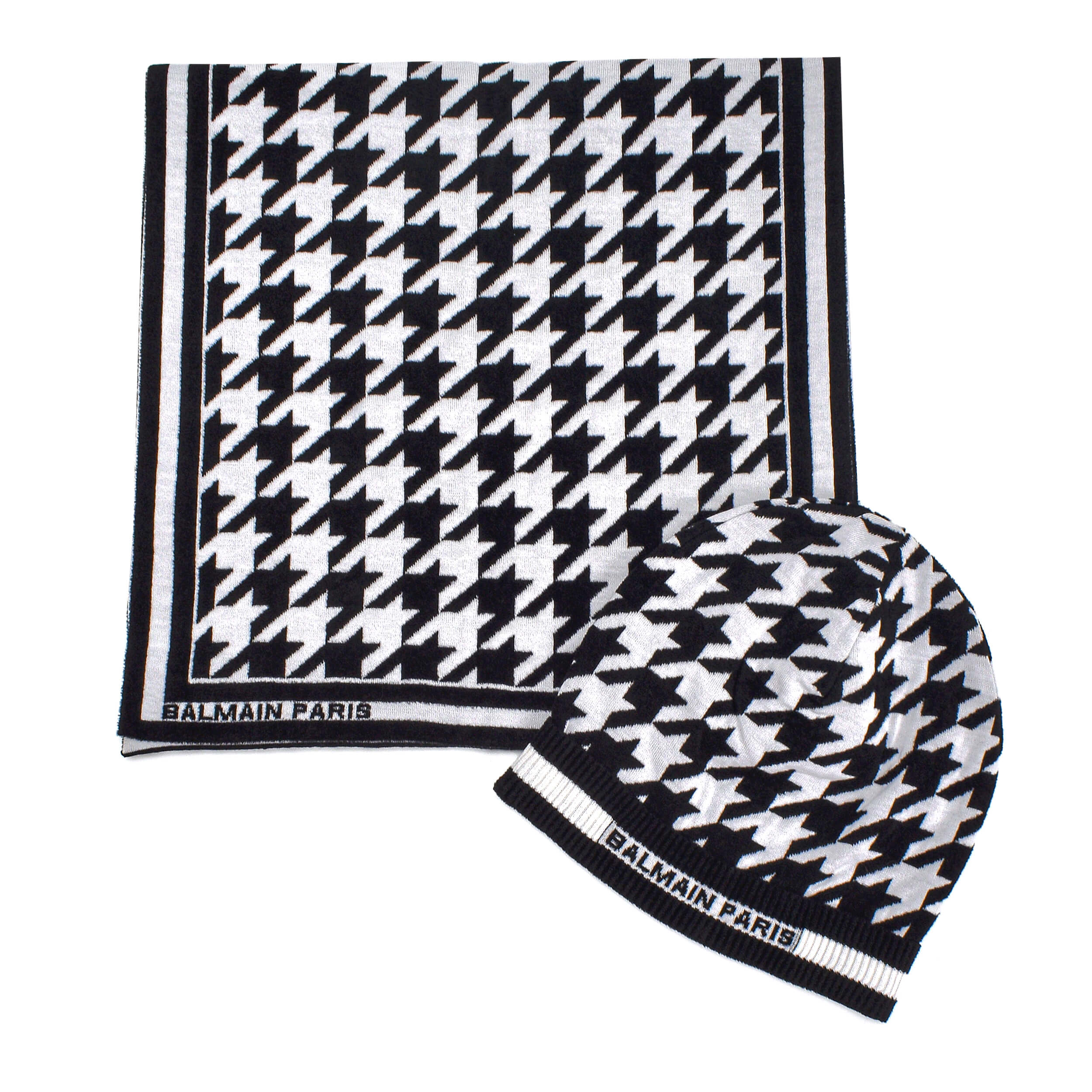 Balmain - B&W Crowbar Pattern Beanie&Scarf Set